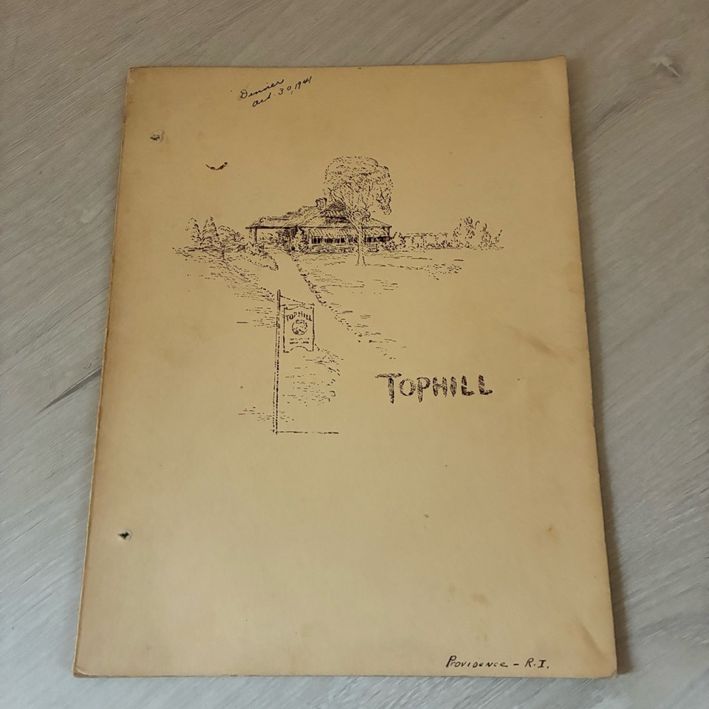 Vintage 1941 Tophill Restaurant Menu Providence RI | Pre-War Ephemera | Oct 30th